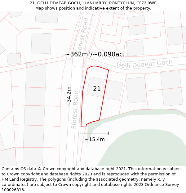 21, GELLI DDAEAR GOCH, LLANHARRY, PONTYCLUN, CF72 9WE: Plot and title map
