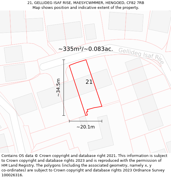 21, GELLIDEG ISAF RISE, MAESYCWMMER, HENGOED, CF82 7RB: Plot and title map