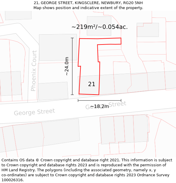 21, GEORGE STREET, KINGSCLERE, NEWBURY, RG20 5NH: Plot and title map