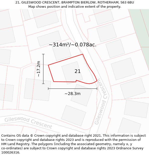 21, GILESWOOD CRESCENT, BRAMPTON BIERLOW, ROTHERHAM, S63 6BU: Plot and title map