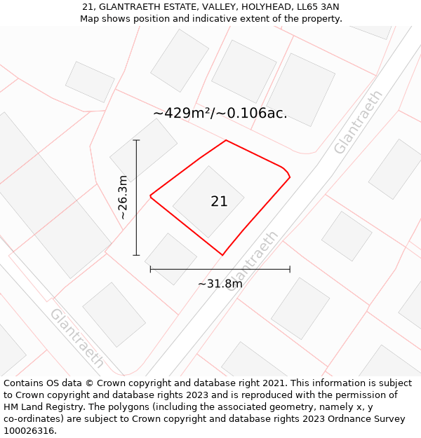 21, GLANTRAETH ESTATE, VALLEY, HOLYHEAD, LL65 3AN: Plot and title map