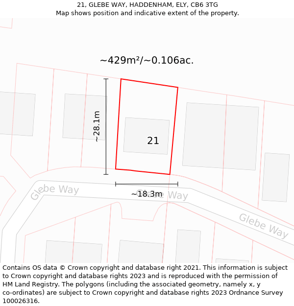 21, GLEBE WAY, HADDENHAM, ELY, CB6 3TG: Plot and title map