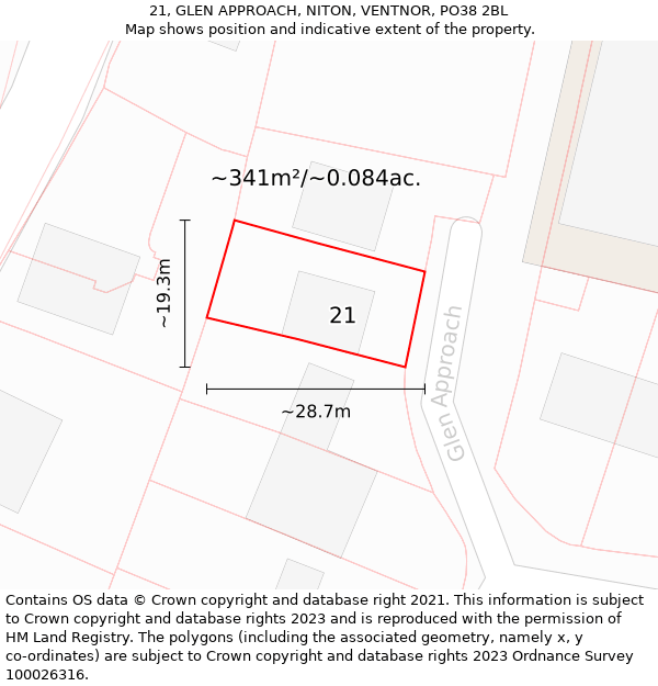 21, GLEN APPROACH, NITON, VENTNOR, PO38 2BL: Plot and title map