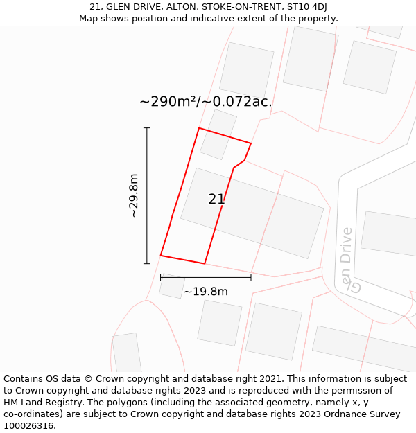 21, GLEN DRIVE, ALTON, STOKE-ON-TRENT, ST10 4DJ: Plot and title map