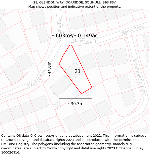 21, GLENDON WAY, DORRIDGE, SOLIHULL, B93 8SY: Plot and title map