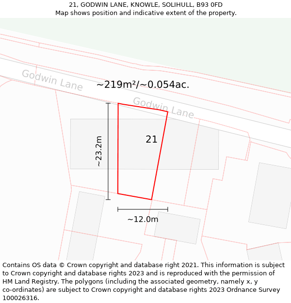 21, GODWIN LANE, KNOWLE, SOLIHULL, B93 0FD: Plot and title map