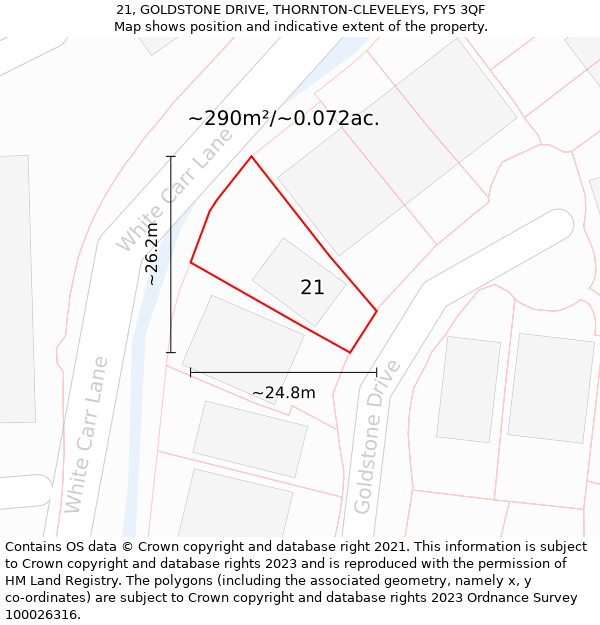 21, GOLDSTONE DRIVE, THORNTON-CLEVELEYS, FY5 3QF: Plot and title map