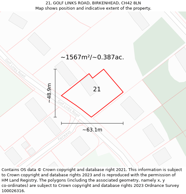 21, GOLF LINKS ROAD, BIRKENHEAD, CH42 8LN: Plot and title map