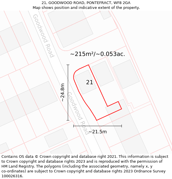 21, GOODWOOD ROAD, PONTEFRACT, WF8 2GA: Plot and title map
