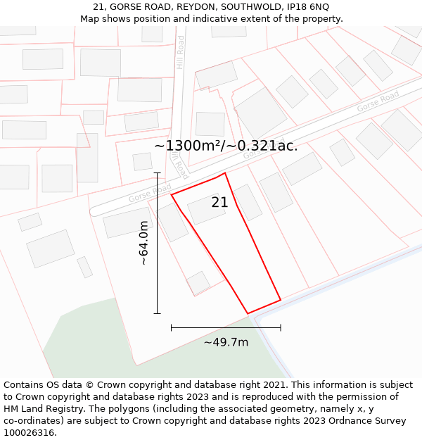 21, GORSE ROAD, REYDON, SOUTHWOLD, IP18 6NQ: Plot and title map