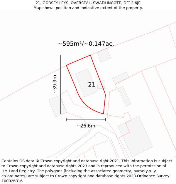 21, GORSEY LEYS, OVERSEAL, SWADLINCOTE, DE12 6JE: Plot and title map