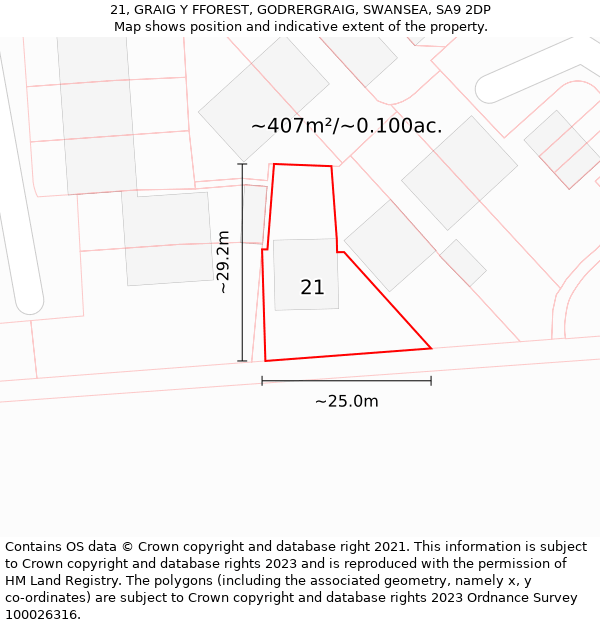 21, GRAIG Y FFOREST, GODRERGRAIG, SWANSEA, SA9 2DP: Plot and title map