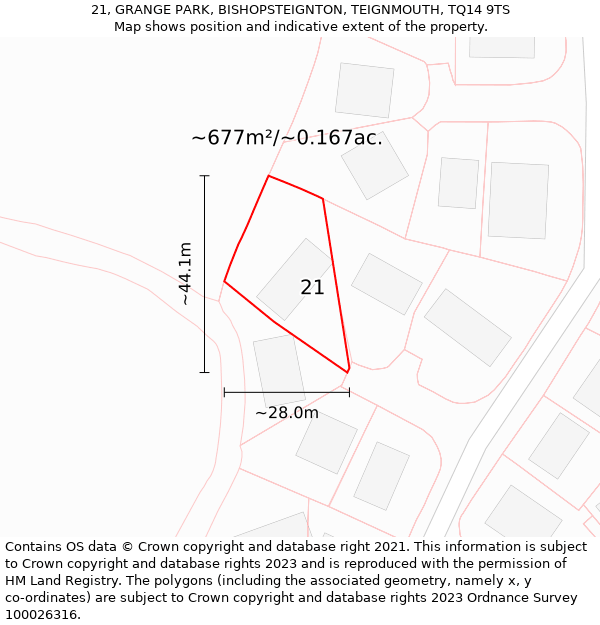 21, GRANGE PARK, BISHOPSTEIGNTON, TEIGNMOUTH, TQ14 9TS: Plot and title map