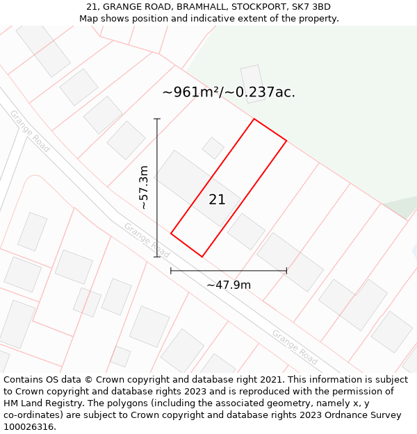 21, GRANGE ROAD, BRAMHALL, STOCKPORT, SK7 3BD: Plot and title map