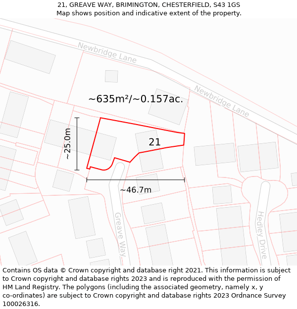 21, GREAVE WAY, BRIMINGTON, CHESTERFIELD, S43 1GS: Plot and title map