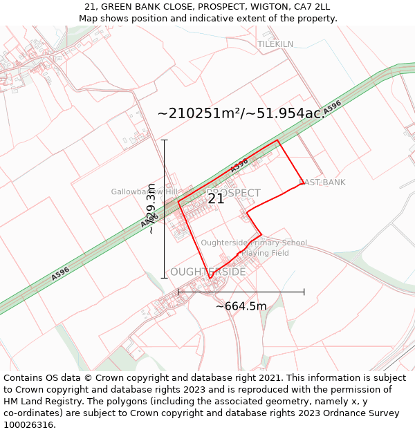 21, GREEN BANK CLOSE, PROSPECT, WIGTON, CA7 2LL: Plot and title map