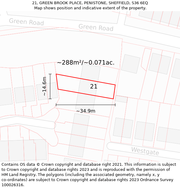 21, GREEN BROOK PLACE, PENISTONE, SHEFFIELD, S36 6EQ: Plot and title map