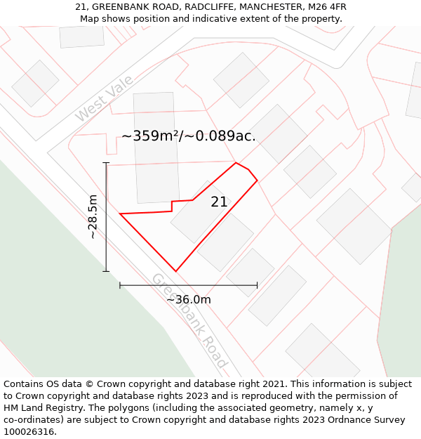 21, GREENBANK ROAD, RADCLIFFE, MANCHESTER, M26 4FR: Plot and title map