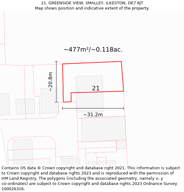 21, GREENSIDE VIEW, SMALLEY, ILKESTON, DE7 6JT: Plot and title map