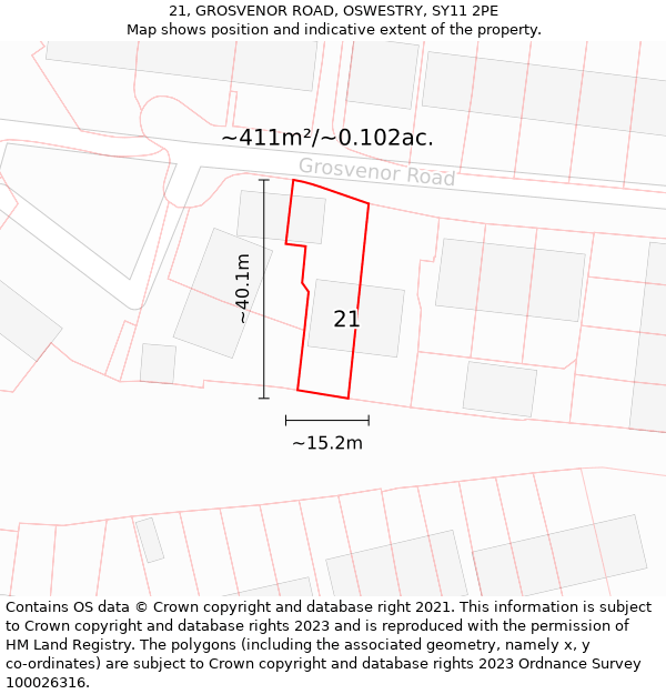 21, GROSVENOR ROAD, OSWESTRY, SY11 2PE: Plot and title map