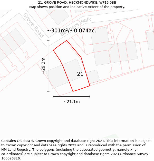 21, GROVE ROAD, HECKMONDWIKE, WF16 0BB: Plot and title map