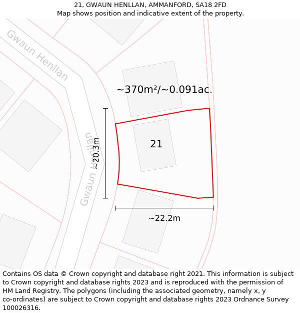 21, GWAUN HENLLAN, AMMANFORD, SA18 2FD: Plot and title map