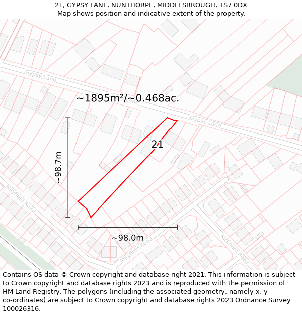 21, GYPSY LANE, NUNTHORPE, MIDDLESBROUGH, TS7 0DX: Plot and title map