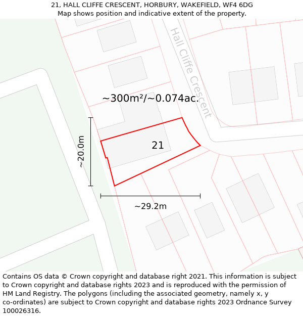 21, HALL CLIFFE CRESCENT, HORBURY, WAKEFIELD, WF4 6DG: Plot and title map