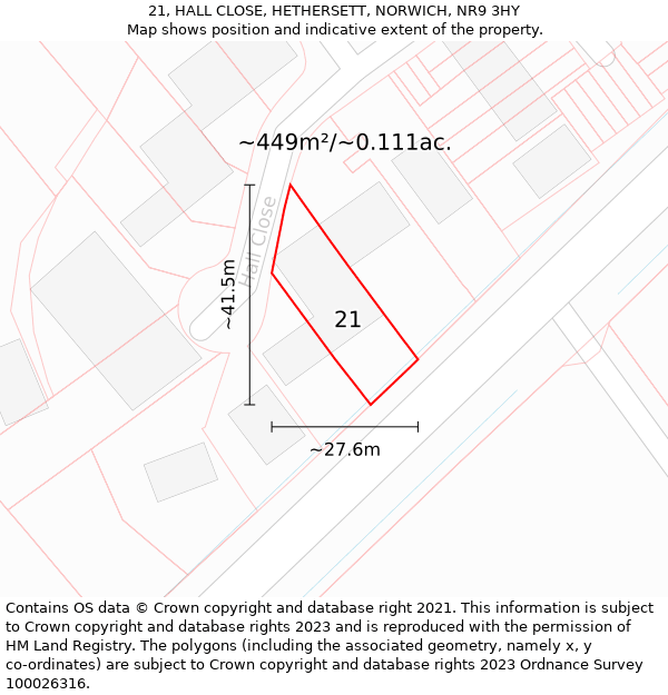 21, HALL CLOSE, HETHERSETT, NORWICH, NR9 3HY: Plot and title map