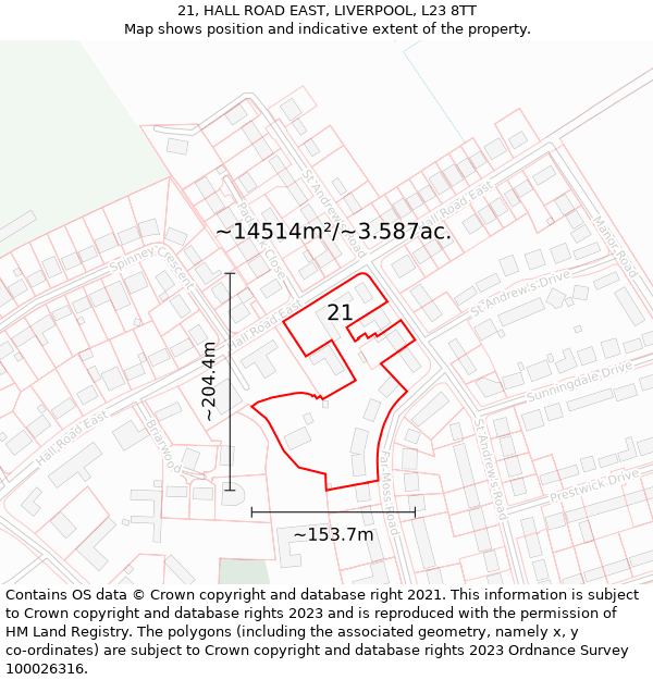 21, HALL ROAD EAST, LIVERPOOL, L23 8TT: Plot and title map