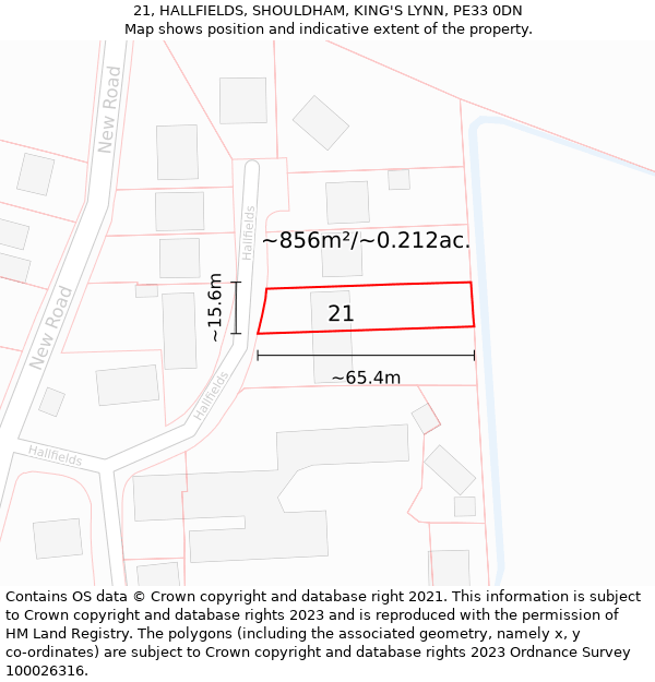 21, HALLFIELDS, SHOULDHAM, KING'S LYNN, PE33 0DN: Plot and title map