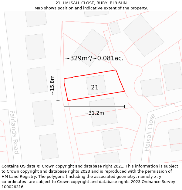 21, HALSALL CLOSE, BURY, BL9 6HN: Plot and title map