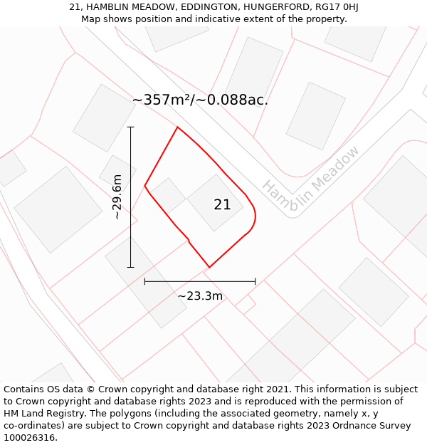 21, HAMBLIN MEADOW, EDDINGTON, HUNGERFORD, RG17 0HJ: Plot and title map