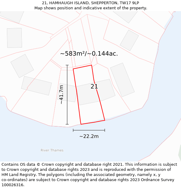 21, HAMHAUGH ISLAND, SHEPPERTON, TW17 9LP: Plot and title map