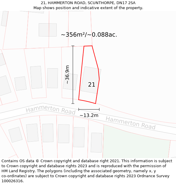 21, HAMMERTON ROAD, SCUNTHORPE, DN17 2SA: Plot and title map