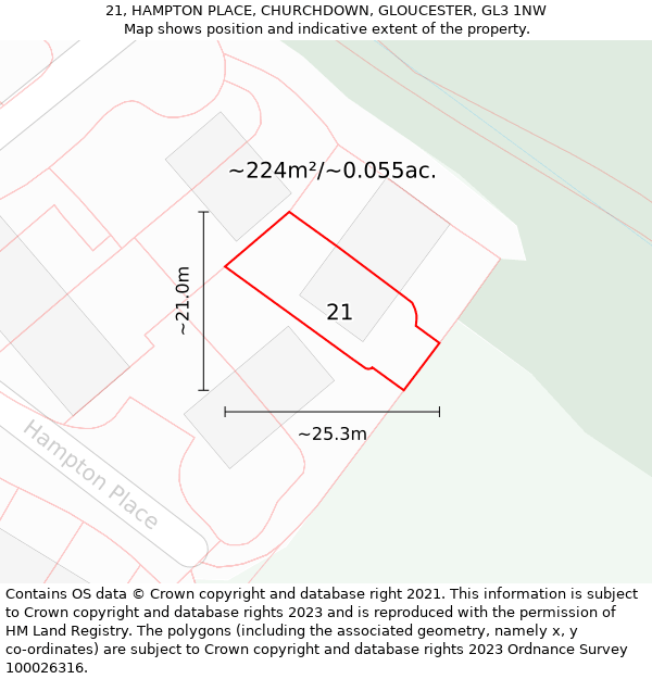 21, HAMPTON PLACE, CHURCHDOWN, GLOUCESTER, GL3 1NW: Plot and title map