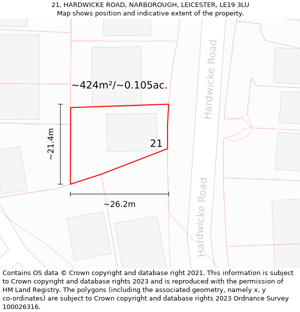 21, HARDWICKE ROAD, NARBOROUGH, LEICESTER, LE19 3LU: Plot and title map
