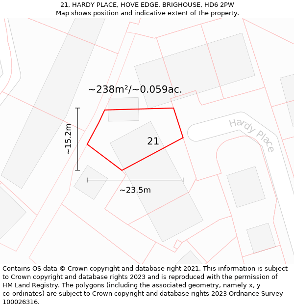 21, HARDY PLACE, HOVE EDGE, BRIGHOUSE, HD6 2PW: Plot and title map