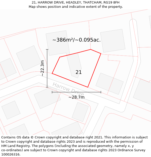 21, HARROW DRIVE, HEADLEY, THATCHAM, RG19 8FH: Plot and title map