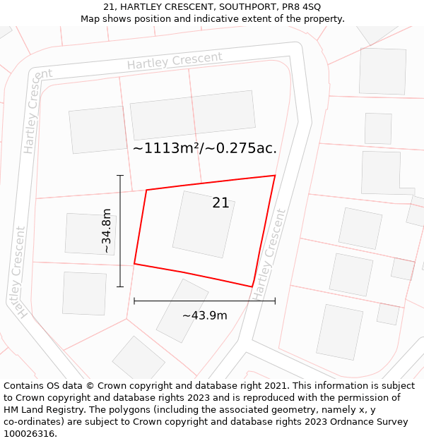 21, HARTLEY CRESCENT, SOUTHPORT, PR8 4SQ: Plot and title map