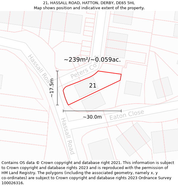 21, HASSALL ROAD, HATTON, DERBY, DE65 5HL: Plot and title map