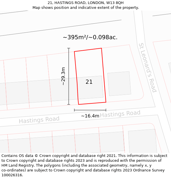 21, HASTINGS ROAD, LONDON, W13 8QH: Plot and title map