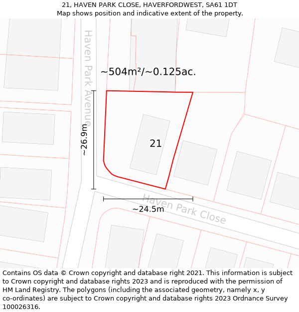 21, HAVEN PARK CLOSE, HAVERFORDWEST, SA61 1DT: Plot and title map