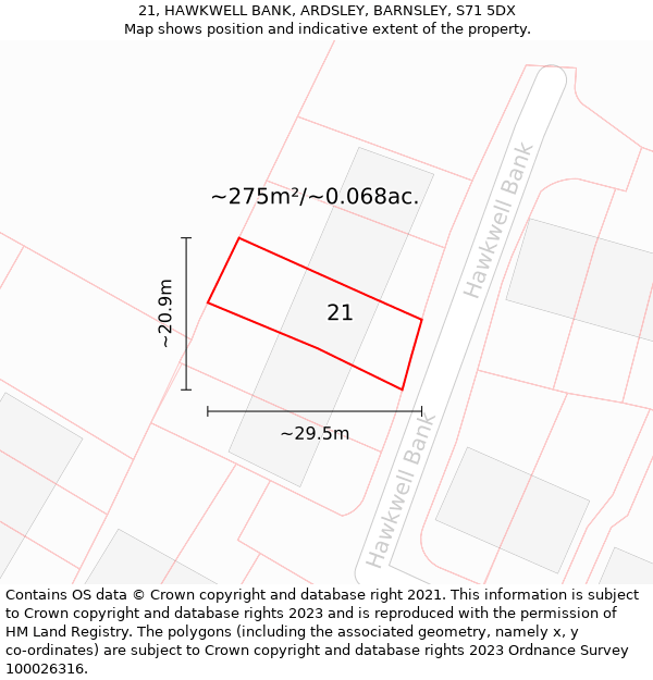 21, HAWKWELL BANK, ARDSLEY, BARNSLEY, S71 5DX: Plot and title map