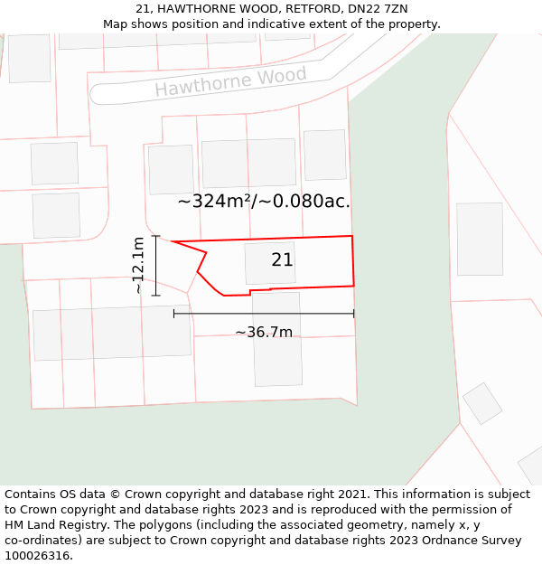 21, HAWTHORNE WOOD, RETFORD, DN22 7ZN: Plot and title map