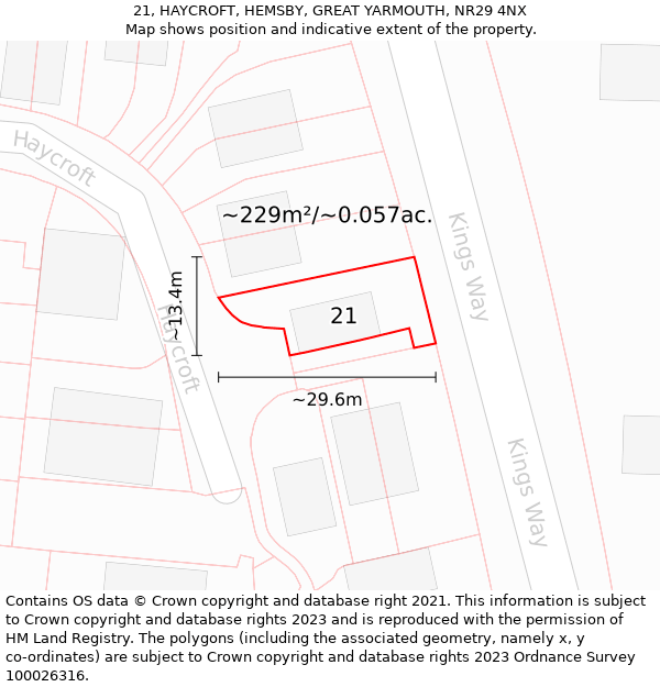 21, HAYCROFT, HEMSBY, GREAT YARMOUTH, NR29 4NX: Plot and title map