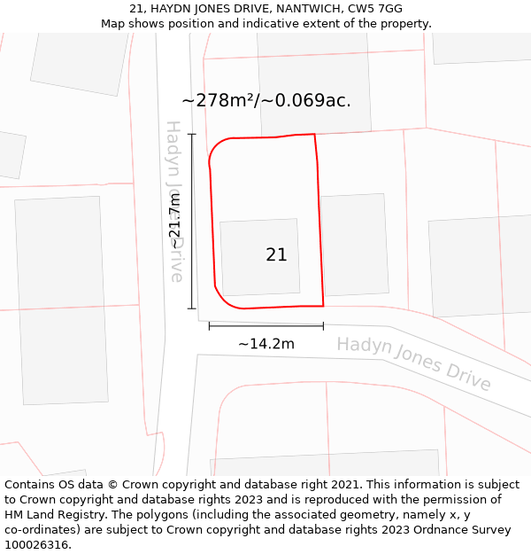 21, HAYDN JONES DRIVE, NANTWICH, CW5 7GG: Plot and title map