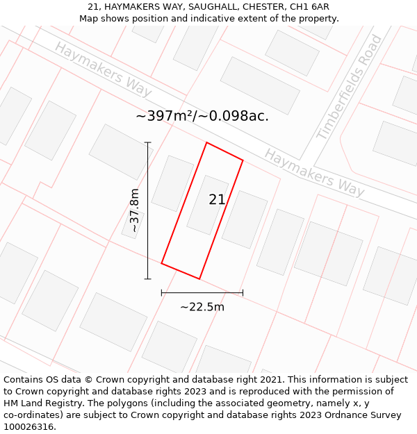21, HAYMAKERS WAY, SAUGHALL, CHESTER, CH1 6AR: Plot and title map