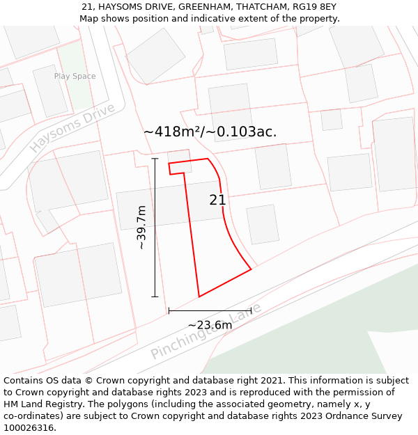 21, HAYSOMS DRIVE, GREENHAM, THATCHAM, RG19 8EY: Plot and title map