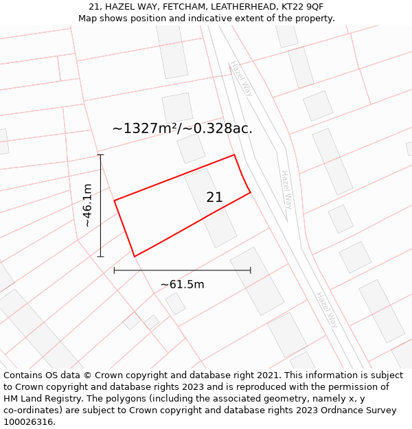 21, HAZEL WAY, FETCHAM, LEATHERHEAD, KT22 9QF: Plot and title map